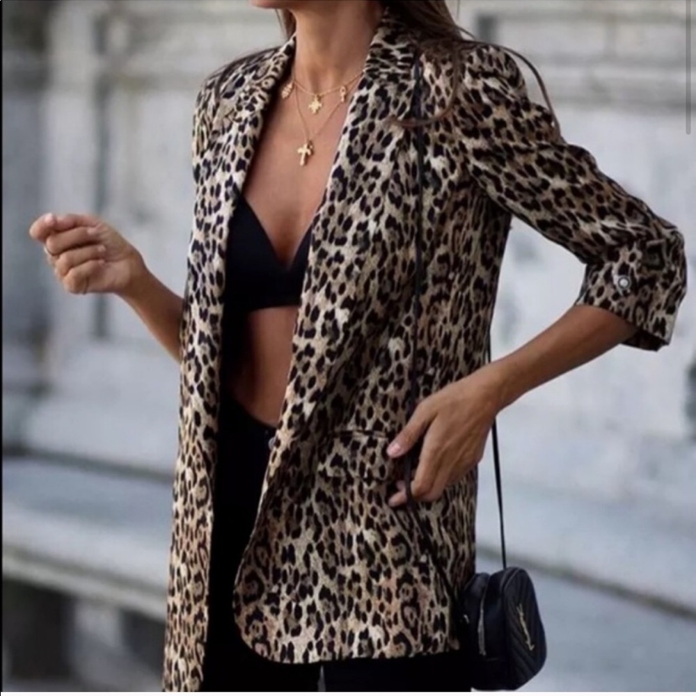 Zara leopard 3/4 sleeve blazer Size S